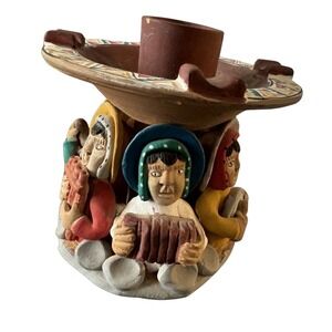 Candle Holder Latin American Folk Art Clay People Terracotta Hand Crafted